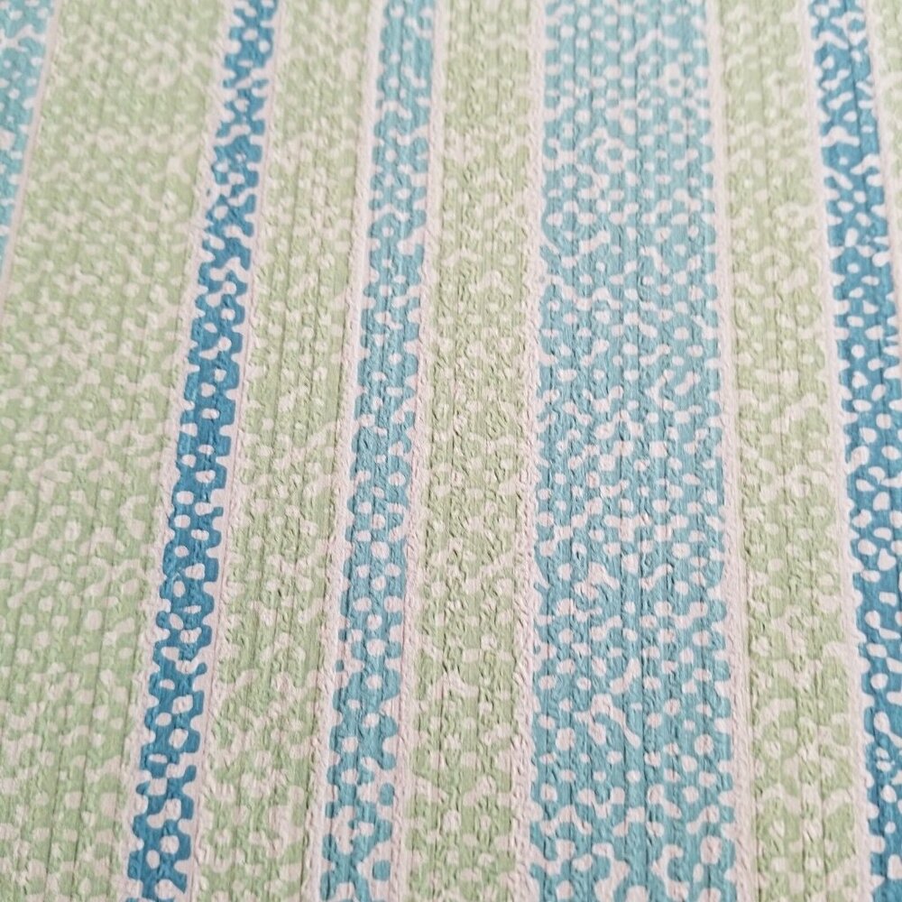Vintage Wallpaper Sample Sheet Blue Green Stripes Design Craft Supply Dollhouse